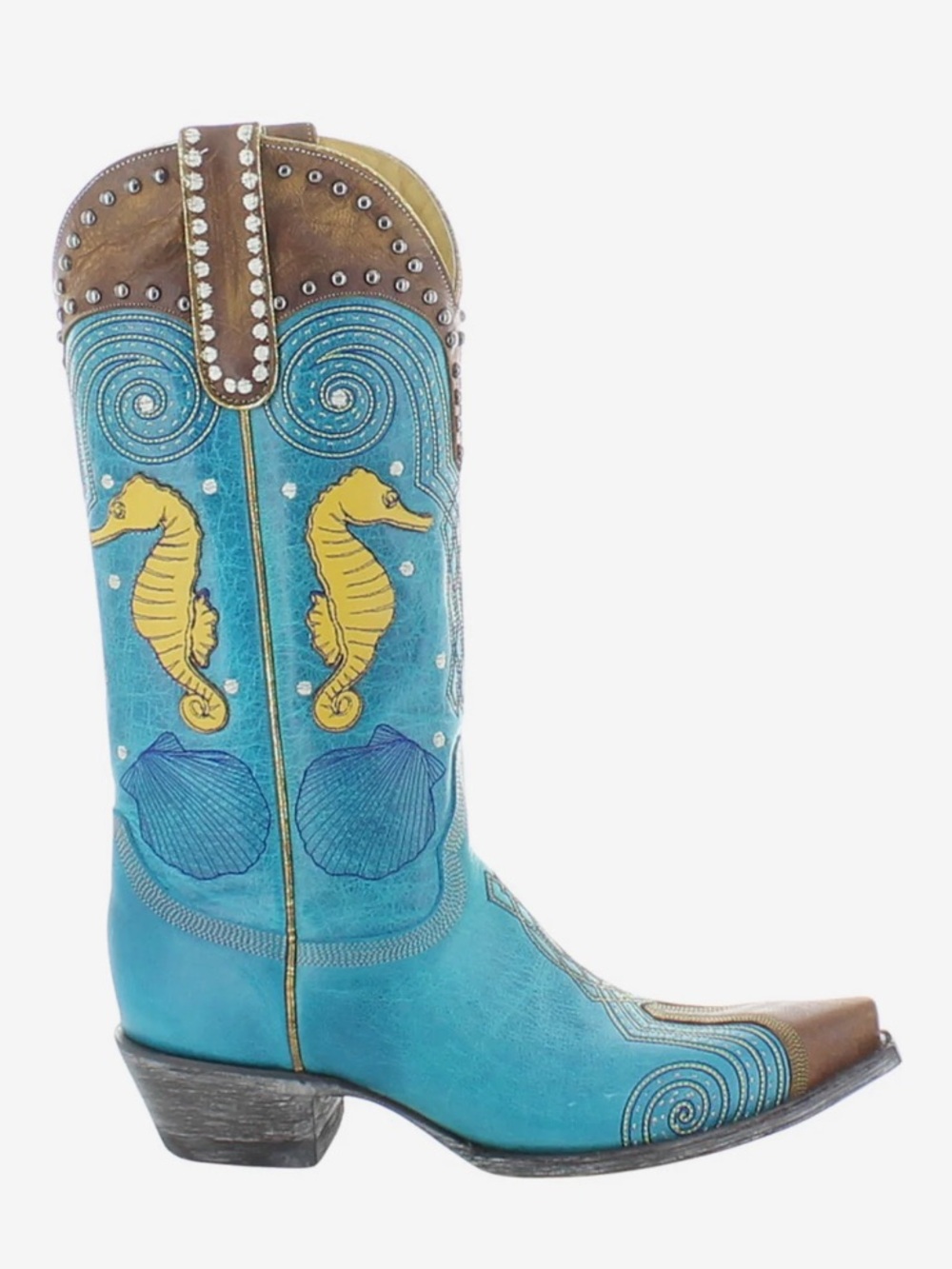 Old Gringo Seahorse Boots studded embroidered horses Shells RTL $895 7.5 NIB
